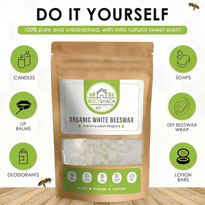 Ecoshack Organic White Beeswax Pellets - Natural Bees Wax for Face, Body, Skin Care DIY, Lip Balm and Soap Making Supplies - Easy Melt Candle Making - Cosmetic Grade Eco Friendly Products (500g)